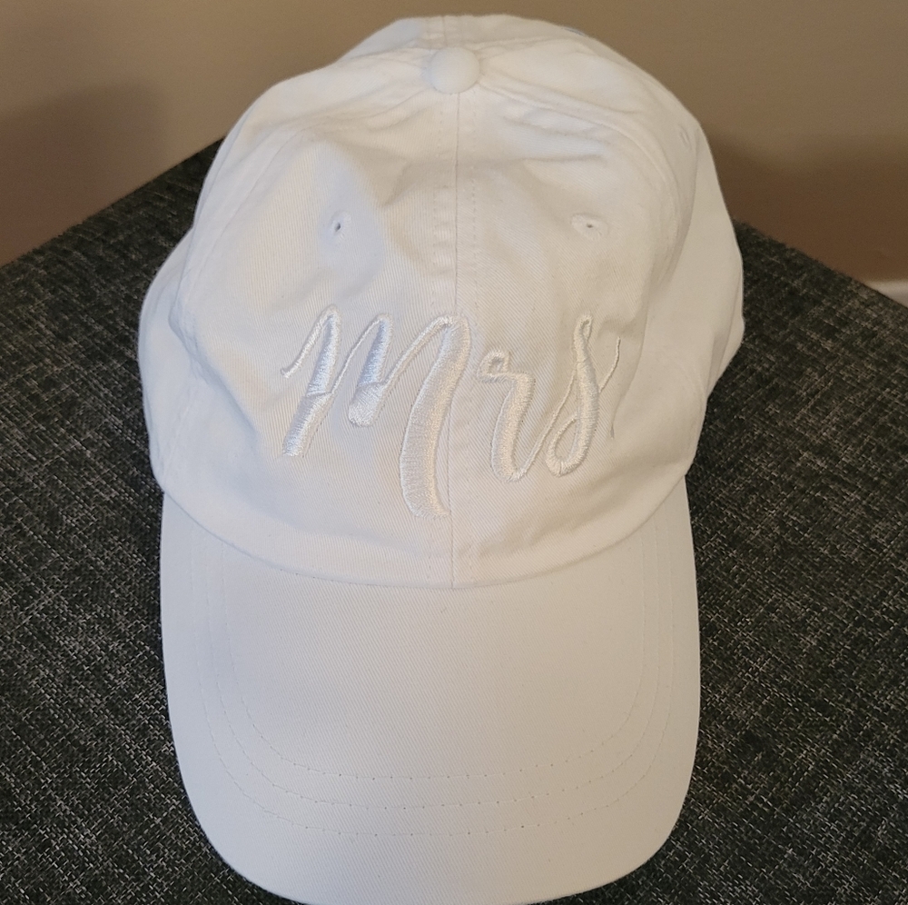 White Women's Wedding Mrs. Cap, Adjustable Mesh Lining